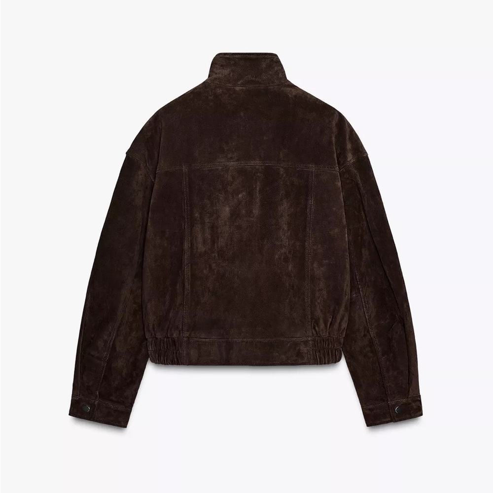 Zara Brown Real natural Suede bomber Jacket size S - Picture 2 of 11
